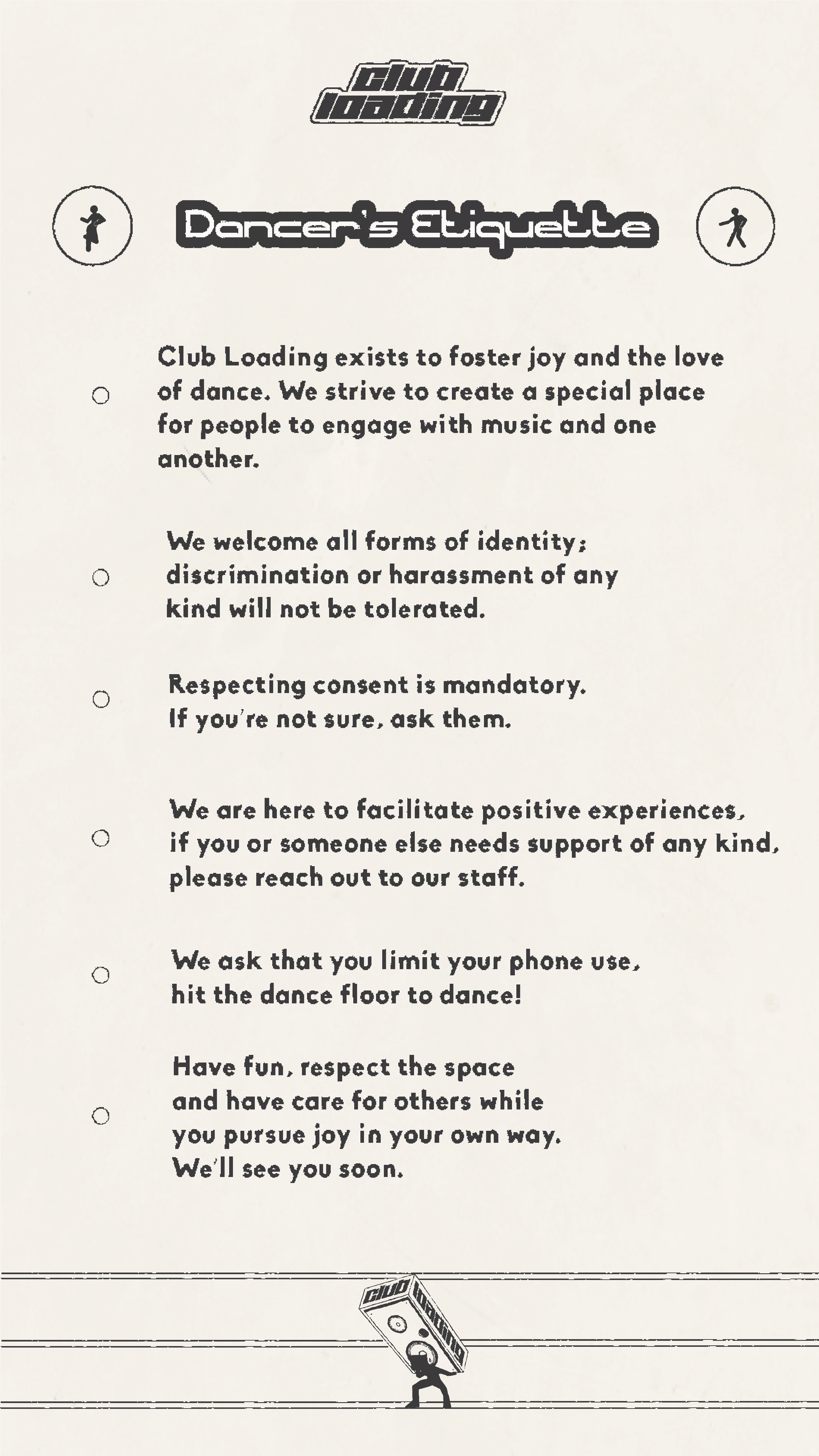 the code of conduct for each and every clubLoading event